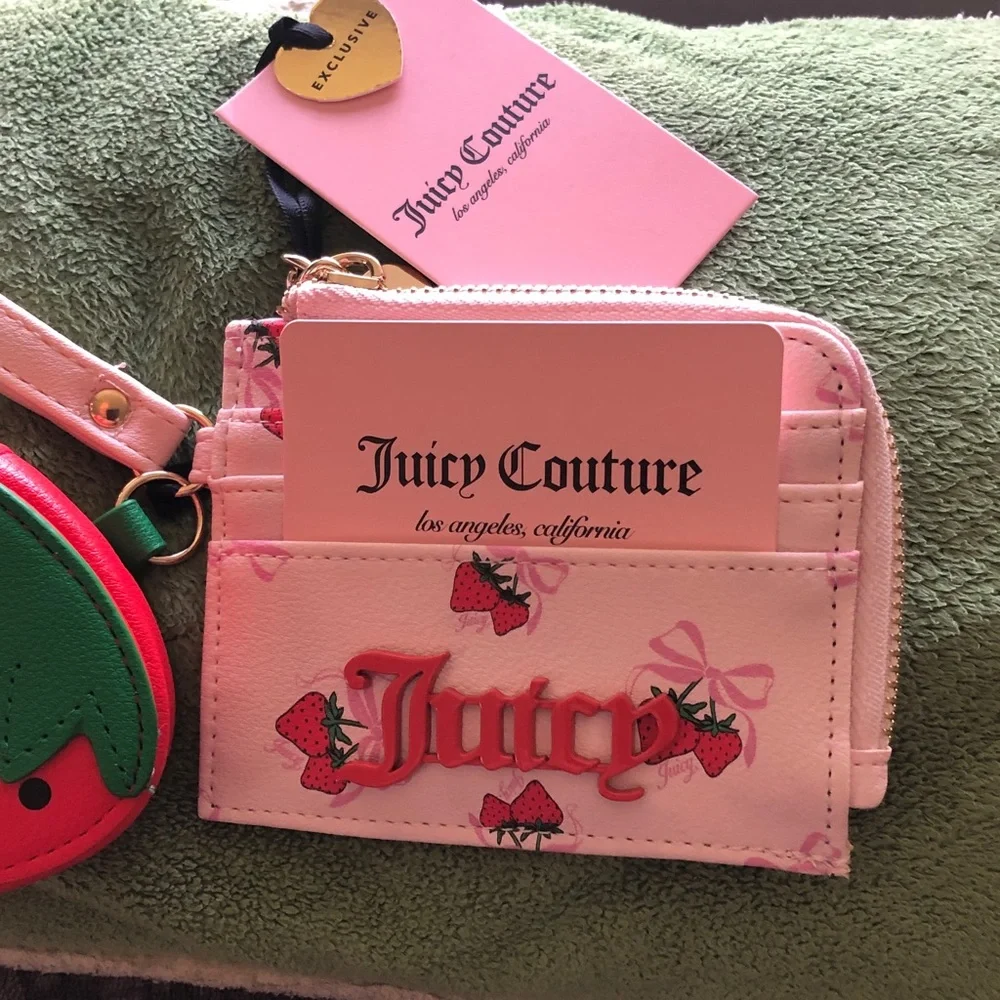 Juicy Couture Pink Cardholder Wristlet with Red & Green Strawberry Charm
